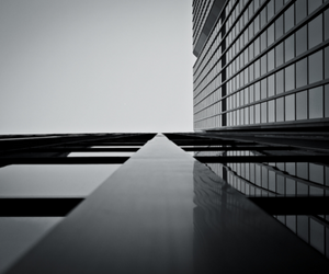 a black and white photo of an office building
