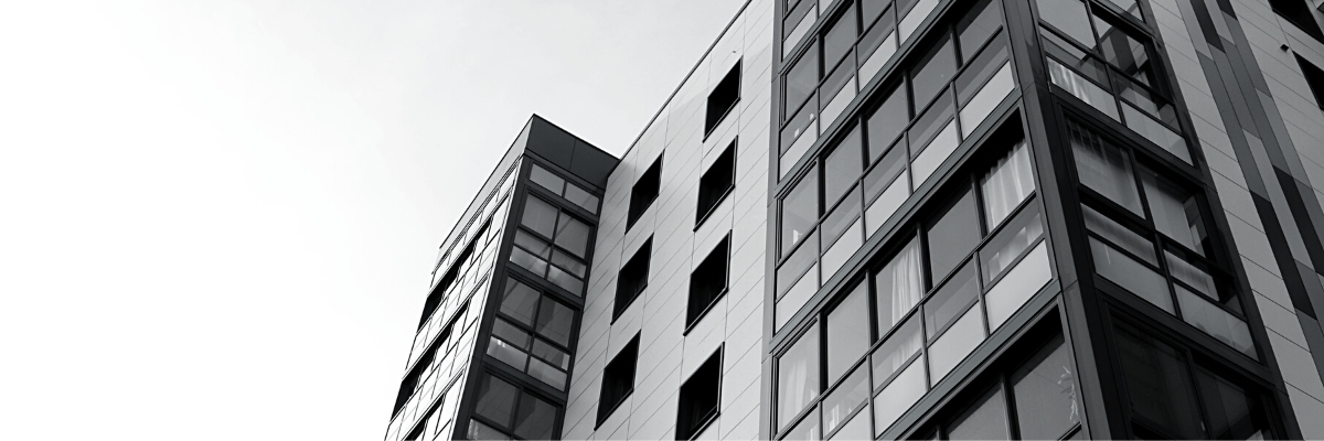 a black and white photo of an office building