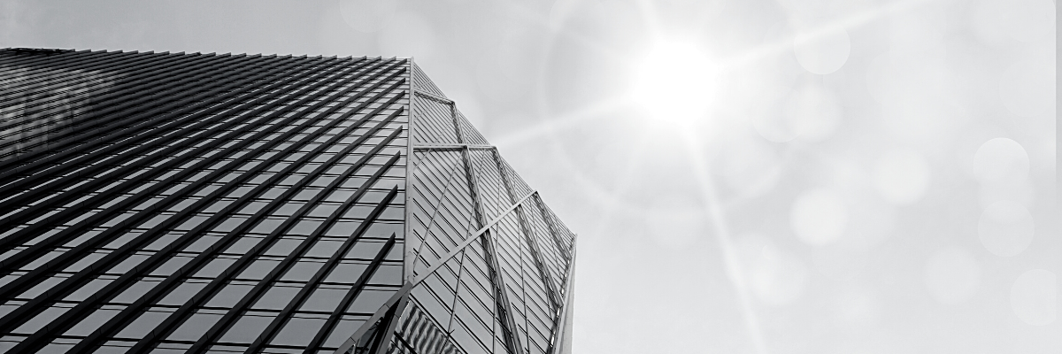 a landscape black and white photo of a finance building
